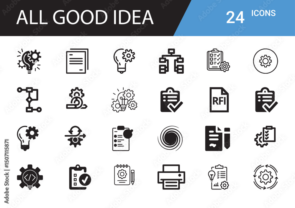 Poster all good idea icon set: a comprehensive collection of 24 meticulously designed icons representing in