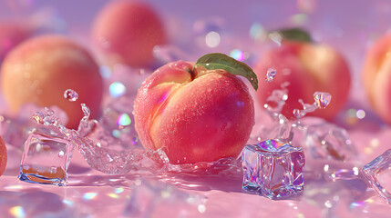Fresh Peach Water Splash with Ice Cubes
