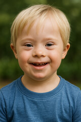 portrait of a little boy with downsyndrom