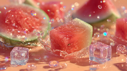 Refreshing Watermelon Cube with Splashing Water
