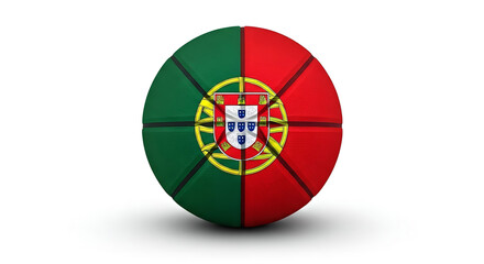 A portuguese flag themed ball with green and red sections on a plain white background studio shot