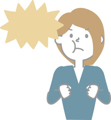 cute doodle hand draw facial expression speech bubble balloon with angry girl woman character, text box think speak talk banner, flat png transparent element design