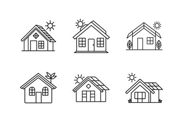eco house with solar panels icon line art vector illustration