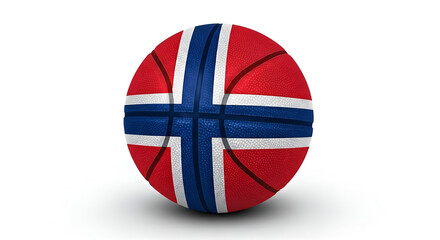 A basketball with the norwegian flag design isolated on a white background in a studio shot