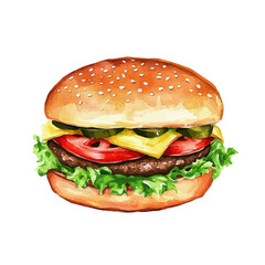 My Watercolor illustration, burger set painting illustration isolated on a white background, illustration, AI painting design, vector illustration set, eps format