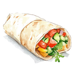 My Watercolor illustration, burrito painting illustration isolated on a white background, illustration, AI painting design, vector illustration set, eps format