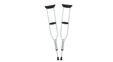 Pair of Silver Crutches Symbolizing Support and Mobility, Isolated on Transparent Background for Medical Purposes with Hopeful Connotation