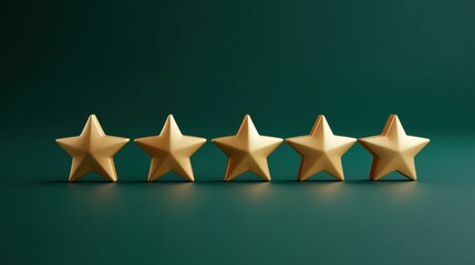 Gold Stars Arranged in a Row on a Rich Green Background Showcasing a Rating Concept for Products or Services Generative AI