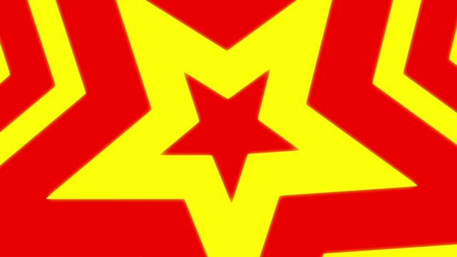 Star Loop Explosion animation. Red yellow Stars Seamless Rotate Looping. Pentagon zoom Out Background. 