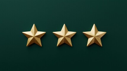 Three Golden Stars on a Deep Green Background Representing a High Rating or Score in a Review Context Generative AI