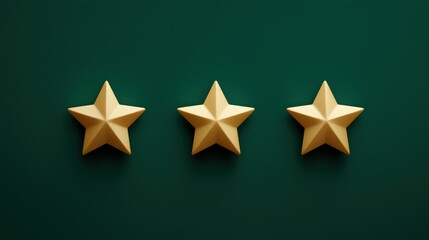 Three Golden Stars Positioned on a Deep Green Background Representing a Rating System for Quality Evaluation Generative AI