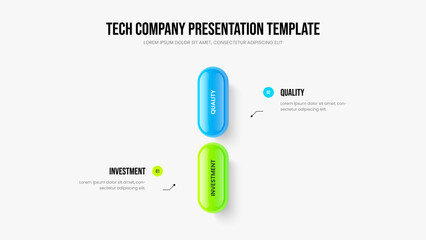 Corporate Portfolio Two Element Infographic Slide Layout. Visual Innovation 2 Step Diagram Slideshow Design. Product Visualization Presentation Template Vector Illustration.