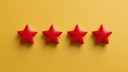 Four Red Stars Arranged Horizontally on a Vibrant Yellow Background Representing a Rating Concept Generative AI