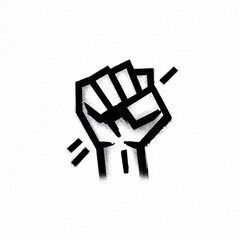 An icon of a clenched fist in black spray line 
