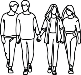 Friends enjoying vector silhouette illustration isolated on a white background