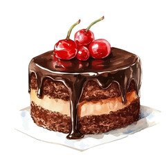 My Watercolor illustration, illustration chocolate cake with berry painting isolated on a white background, illustration, AI painting design, vector illustration set, eps format
