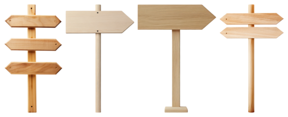 PNG Wooden directional signposts variety, element set on transparent background