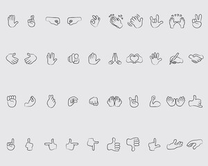 type of hand gesture outline vector icons .hand drawn of hand emoji sign isolated on background

