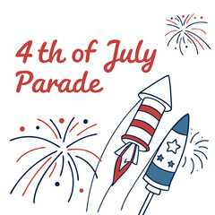 Celebrate independence day with festive july fourth parade fireworks and rockets clip art illustration design vector style