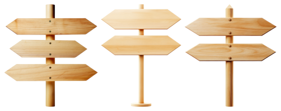 PNG Wooden directional signposts guide, element set on transparent background