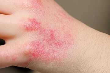 Hand affected by eczema flare-up, showing dry, irritated skin.