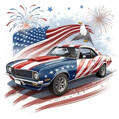 american car with flag