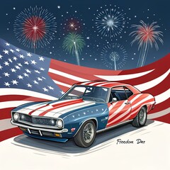 american car with american flag