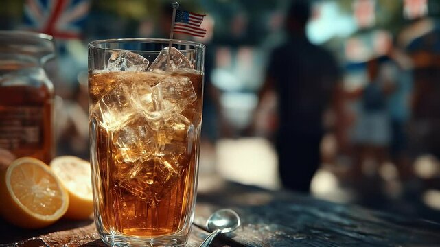 Refreshing iced tea drink summer beverage close up