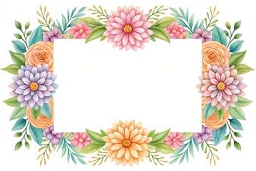 Fototapeta premium Botanical watercolor frame with assorted floral elements Floral watercolor border design with a blank center for custom text or use.