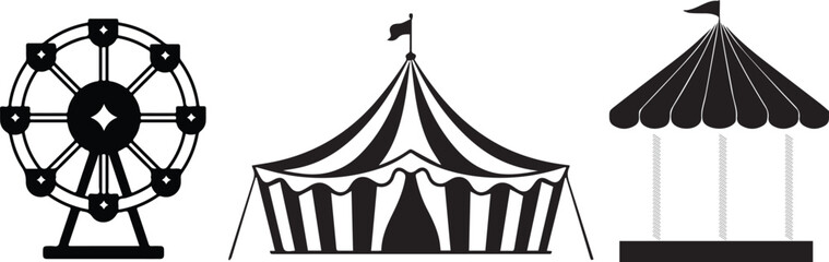 Carnival Ferris Wheel Monochrome, Circus Tent, unicorn vector design