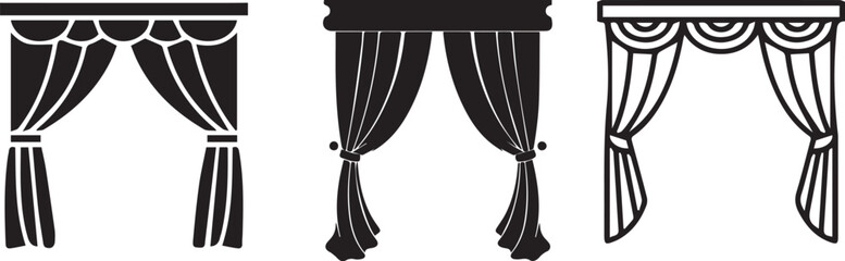 Home wall curtains icons designed. Set of vector wall curtains.
