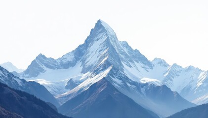 Obraz premium Snow-covered mountain peak against bright white sky, nature, cold, alpine