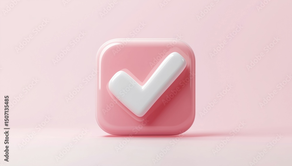 Aufkleber white checkmark button: mobile app feature for liking or correcting content - rendered graphic symbo