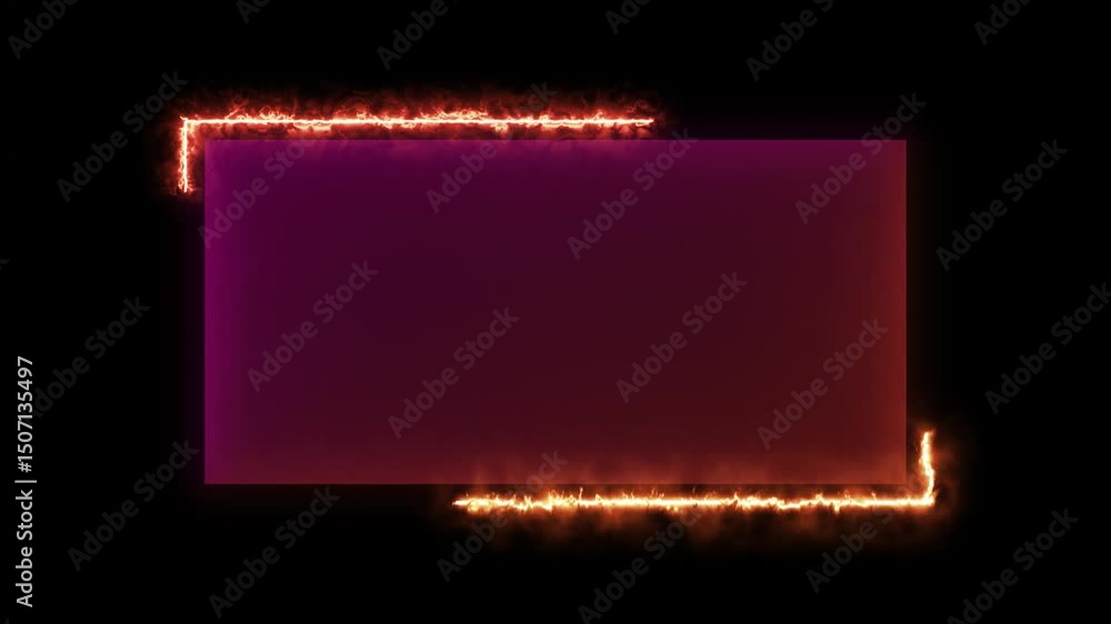 Poster abstract glowing pink and fire effect color neon rectangle border frame looping background. neon eff