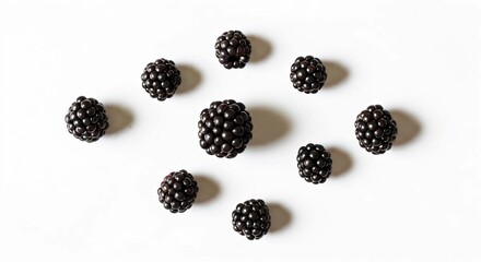 Blackberry fruit top view shapes pure bright and white background.