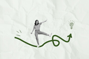Image 3d zine poster collage of happy businessman businesswoman stand arrow development question...