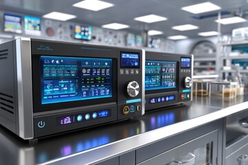 Fototapeta premium Autoclave machine on sterile medical counter with digital display
