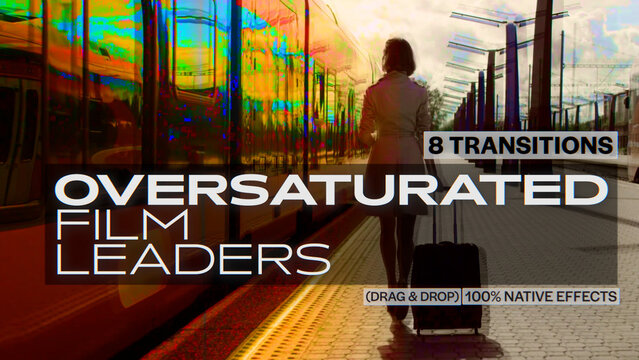 OverSaturated Film Leaders Transitions | Seamless Native Graphics (Drag & Drop)