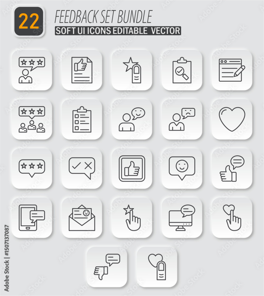 Poster feedback set bundle: soft ui editable vector icons for user satisfaction and review management