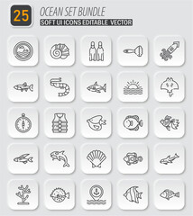 Fototapeta premium Elegant ocean-themed icon set bundle with editable vector design for nautical and marine-inspired applications