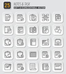 Notes and Tasks: Soft UI Icons Editable Vector Set for Design and Interface Applications