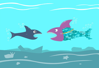 Shark Attack in  Disguise. Strength in Numbers or Team Work Concept. Editable Clip Art.