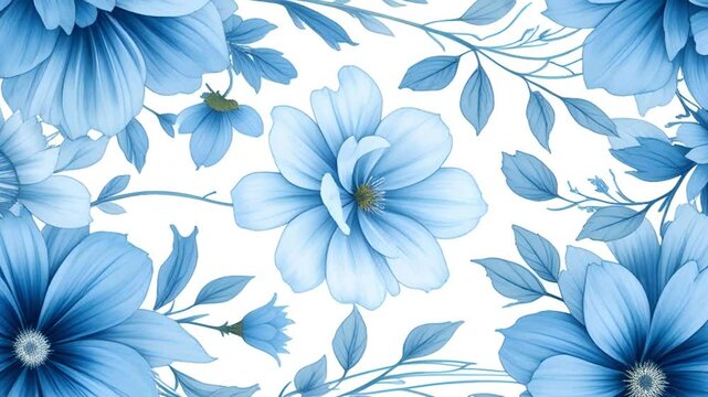 Serene Blue Floral Pattern: Elegant Botanical Illustration