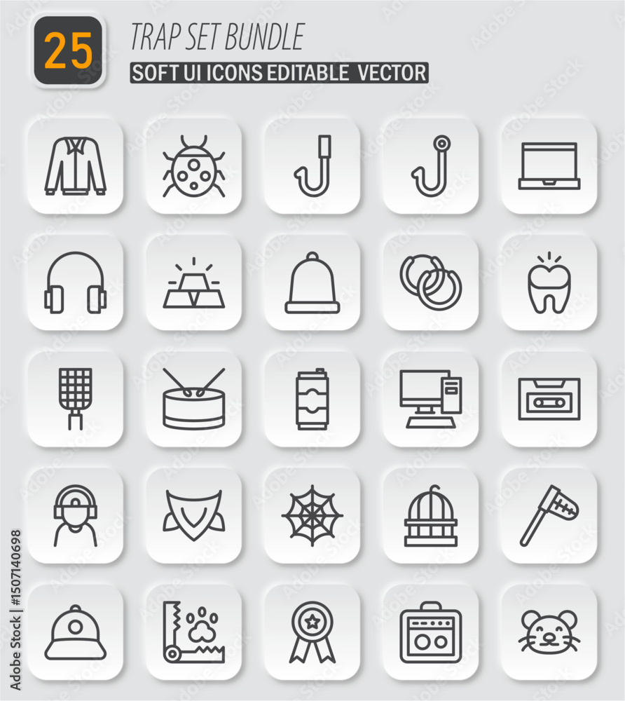 Poster collection of minimal trap icons vector bundle pack for design and user interfaces in editable soft 