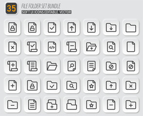 Minimalist file and folder icon set bundle with soft UI design perfect for interface and web applications
