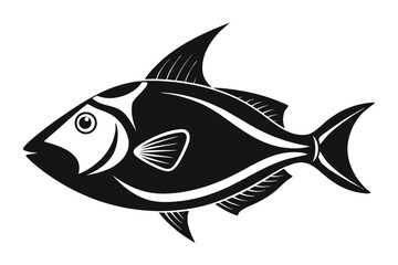 Stylized Black and White Fish with Prominent Fins and Tail Illustration Design