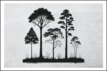 The Quiet Forest: Silhouettes at Dusk", "Tree Line: A Minimalist Nature Scene
Botanical Shadows: Tree Forms in Black and White
Timber Types: A Silhouette Collection