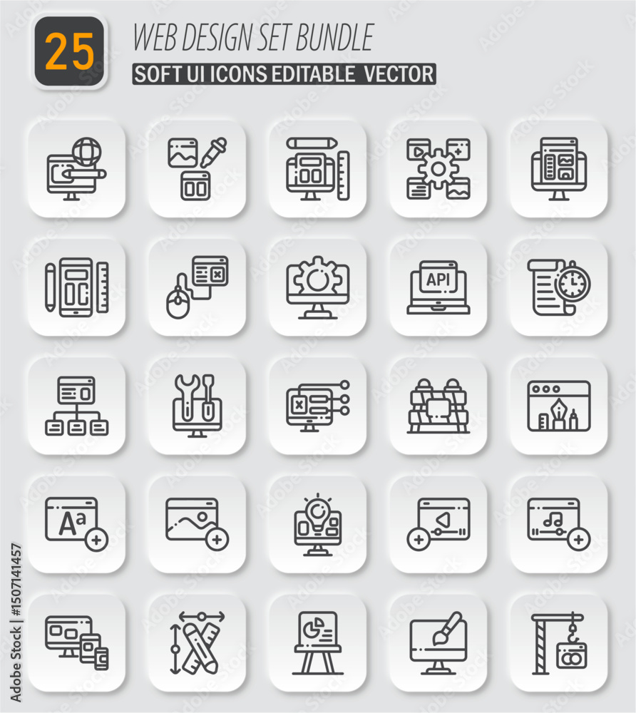 Poster Web Design Elements: Soft UI Icon Set Bundle for Modern Applications and Interfaces