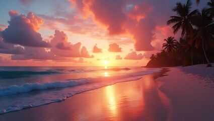 landscape with sea sunset on beach