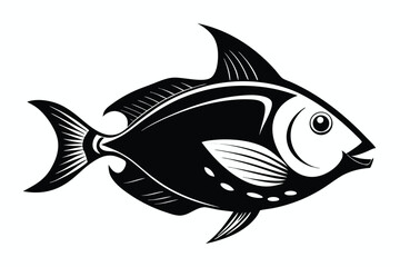 Bold Black and White Fish Graphic, Stylized Fins and Scales Illustration